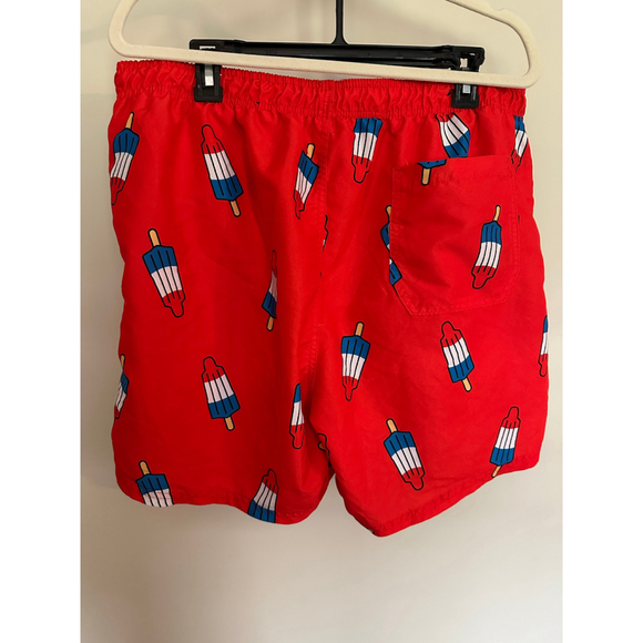 Mens Unbranded Swim Trunks Rocket Popsicle Size Likely L 36 Red - No Drawstring - Picture 2 of 4